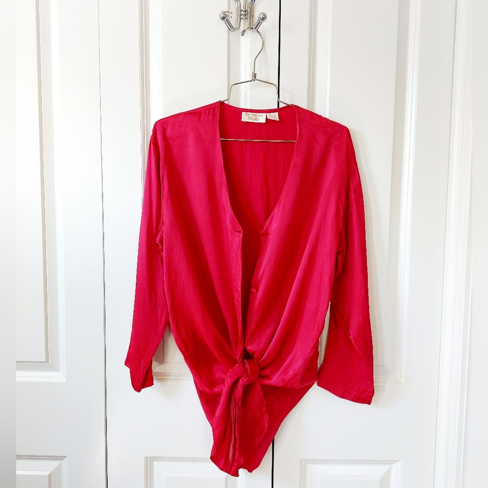 Vintage Red Silk Nightgown size Small Victoria's Secret Gold Label 1980s Boudoir